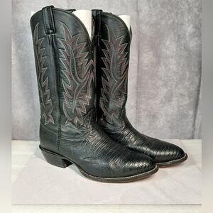 Larry Mahan Black Lizard Leather Cowboy Boots 9.5D Roper Western Men’s USA